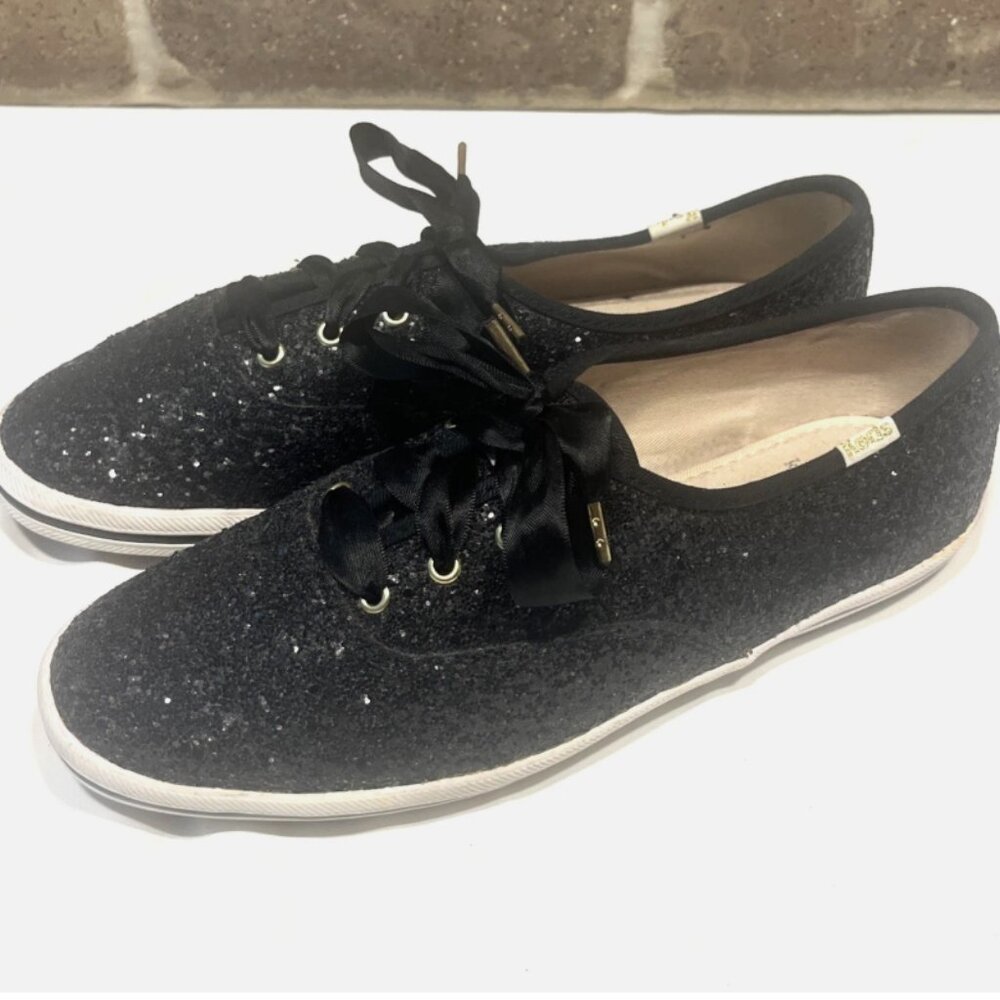 KATE SPADE x KEDS Black Glittery Sparkle Lace up Shoes Sneaker Size 8
